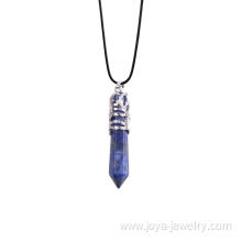 Hot Gemstone Hexagon Prism phoenix Alloy Lapis Lazuli Stone Pendant Necklaces